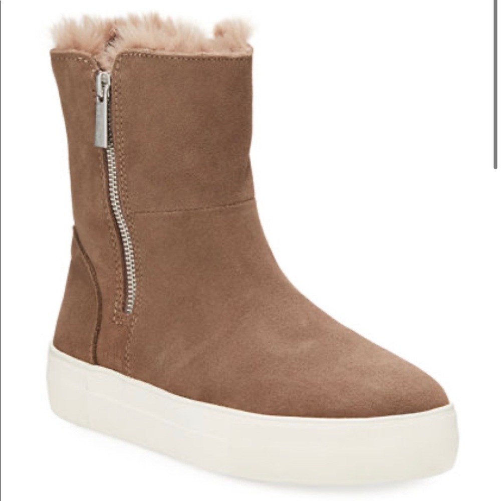 J/Slides Taupe Henley Faux Fur Lined Boots